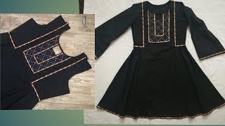 Ladies frock style kurti  beautiful neck design using lace and anchor thread  full tutorial [upl. by Ruhl]