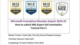 MIE Expert 2024 25  For Renewal  Final phase  How to submit your Nomination Tutorial Part 2 [upl. by Tonneson]