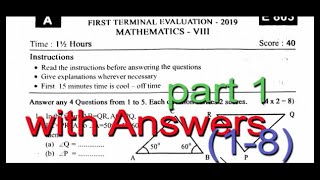 Class 8  Kerala  Maths  First Term 2019 20 Question paper with Answers  from 1  8 [upl. by Medwin]