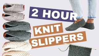 How to Knit Slippers in Two Hours With STRAIGHT NEEDLES [upl. by Skcirdnek163]