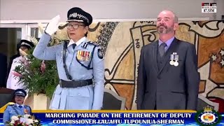 🇹🇴 Tonga Police Marching Parade on the Retirement of Deputy Commissioner Lau’aitu TupouniaSherman [upl. by Anirazc]