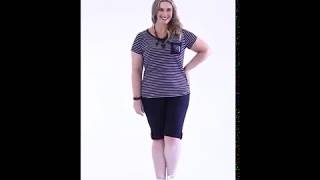 Blusa listrada com bordado e Bermuda preta Plus Size  Marguerite  Posthaus [upl. by Suisyola]