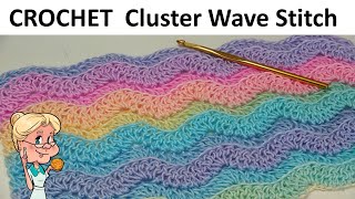 CROCHET Cluster Wave Stitch  One Row Repeat  Reversible Pattern [upl. by Pricilla]