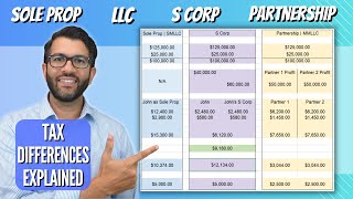 Tax Differences EXPLAINED LLC S Corp Partnership Sole Prop [upl. by Trefler686]