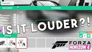 Forza Horizon 4 Does Upgrading Your Exhaust Really Make Your Car LOUDER Mythbusters Episode 1 [upl. by Klump992]