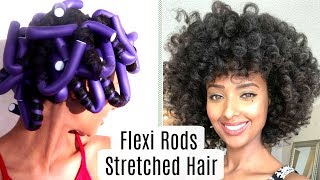 Flexi Rod Set on Stretched Natural Hair  Flaxseed Gel and Foaming Mousse [upl. by Edrock]