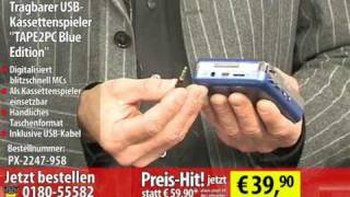 Auvisio Tragbarer USBKassettenspieler quotBlue Editionquot für MP3Aufnahme [upl. by Karlotte416]