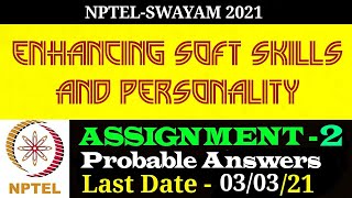 NPTEL  Enhancing Soft Skills amp Personality  Assignment 2 Probable Answers [upl. by Nylek559]