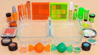 Orange vs Green   Mixing Makeup Eyeshadow Into Slime ASMR Satisfying Slime Video [upl. by Sylvan]