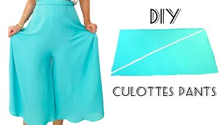 ✅Very Easy Culottes Pants Cutting and Stitching I Palazzo Skirt Pants Tutorial with Cutout Detail [upl. by Anilatac]