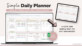 Simple Daily Planner Google Sheets Spreadsheet  Productivity Planner Task Tracker Weekly Planner [upl. by Ardnoet]