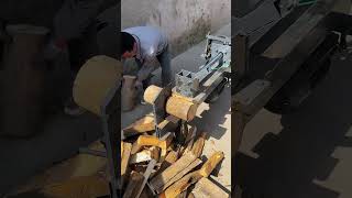 The process of splitting logs horizontally Good tools and machinery make work easy [upl. by Aunson964]