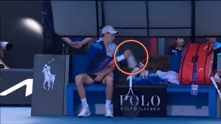 Jannik Sinner Unleashes Fury on Water Bottle Hilarious Moment After Djokovic Takes 3rd Set 😂🎾 [upl. by Packston]