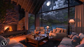 Swiss Alps Chalet  Night Rain Ambience  Fireplace amp Thunderstorm Sounds [upl. by Annwahs]