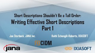 DITA Webinar Writing Effective Short Descriptions Part One [upl. by Leibman]