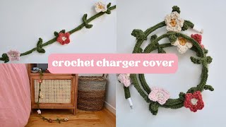 Crochet Charger Cord Cover Vine with Flowers  Beginner Friendly [upl. by Idyh991]