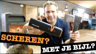 Scheren met je bijl Fiskars Xsharp bijl en messen slijper REVIEW [upl. by Sophie582]