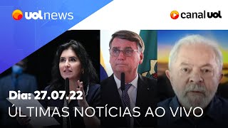 Lula e Bolsonaro falam sobre sobre debates Datafolha candidatura de Tebet e mais  UOL News [upl. by Dlorag647]