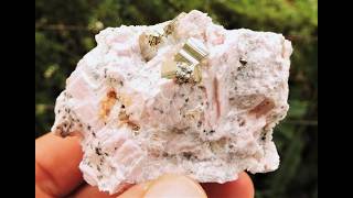 Rhodochrosite Pyrite and Quartz crystals mineral specimen from Madem Lakkos in Macedonia Greece [upl. by Chelsy356]