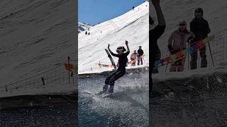 Girls Pond Skim  Water Slide Challenge Grimentz 12 skiing ski switzerland suisse schweiz [upl. by Yaakov443]