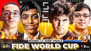 FIDE World Cup 2023  Round 72 Semi Finals  Pragg vs Caruana Carlsen vs Abasov  Live Commentary [upl. by Enitsirhk]