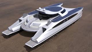 Pagurus Solar Hybrid Amphibious Catamaran Yacht can Crawl on Land [upl. by Hannan843]