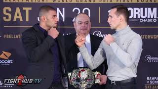 Rory MacDonald amp Douglas Lima have intense face off at Bellator 192 final press conference [upl. by Boykins]