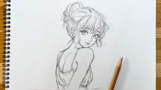 Drawing a Girl Looking Back  Pencil Sketch [upl. by Jepson]