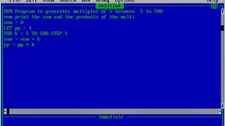 qbasic program to generates multiples of 5 between 5 and 500 to sum and find product [upl. by Yedarb864]