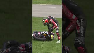 Richie Escalante goes down at Pitt Race when he tucked the front racing crash shorts [upl. by Amikan]