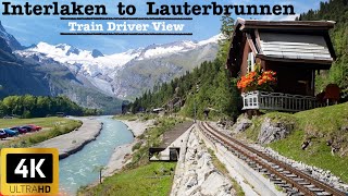 Cab Ride  Interlaken to Lauterbrunnen Switzerland  Train Driver View  4K HDR [upl. by Aicelet]