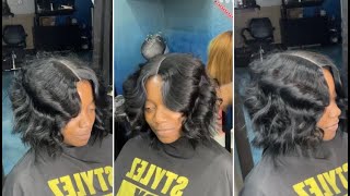 Easy amp Quick Messy Bob Haircut Tutorial  Quickweave Bob Cut amp Curly Bob Hairstyle [upl. by Derriey17]