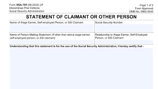 Form SSA 795 Walkthrough Statement of Claimant or Other Person [upl. by Adnuhsed]