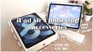 📦 iPad Air 4 2021 sky blue unboxing  accessories  Apple Pencil 2  casing ✨ [upl. by Orabelle]