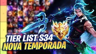 TIER LIST DOS MELHORES HERÓIS NOVA TEMPORADA S34  MOBILE LEGENDS [upl. by Terces239]