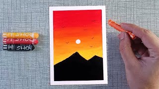 Sunset drawing  Oil pastel drawing for beginners  menggambar [upl. by Mcfadden576]