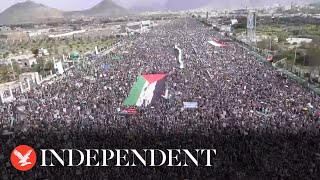 Live Thousands of protestors rally in Yemen in solidarity with Palestinians [upl. by Ahsinra]