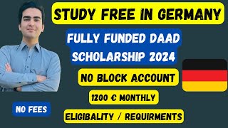 Daad scholarship Germany 2024  No Block Account  International Students Scholarship [upl. by Manthei]