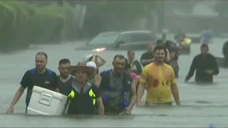 Historic Floods Hit Houston As Hundreds Rescued From Water  NBC Nightly News [upl. by Ynnod625]