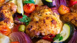 Healthy Baked Mediterranean Chicken Thighs  Easy Sheet Pan Recipe [upl. by Thanos]