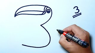 How to draw a toucan bird very easy with unique idea from 3 fam pro [upl. by Ayanej]