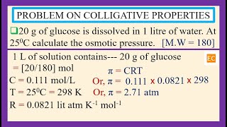 SEV NO – 90 20 g of glucose is dissolved in 1 L of water at 250C calculate the osmotic pressure [upl. by Jairia]