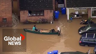 UK floods Locals paddle through streets in southwest England [upl. by Fortunia]