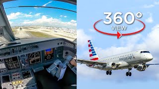 360° VR Pilot View  Landing RWY 30 Miami  American Eagle E175 [upl. by Atsirtal]