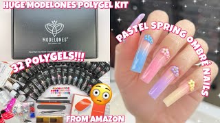 TRYING A HUGE MODELONES POLYGEL NAIL STARTER KIT FROM AMAZON  130 ITEMS  BEGINNER POLYGEL KIT [upl. by Harl]