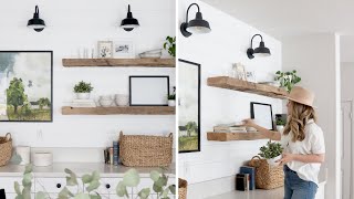 DIY Shiplap Wall with Wall Sconces and Floating Shelves  HGG Home Series [upl. by Maddocks]