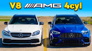 New C63 4cyl v old C63 V8 DRAG RACE [upl. by Ssew]