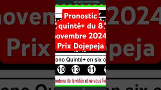 Pronostic quinté du 8 novembre 2024 Prix Dojepeja pronosticquinté quintemagazine hippique pmu [upl. by Niwled434]