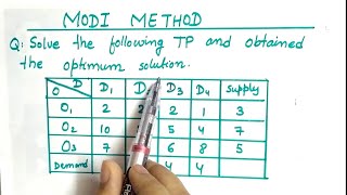 Lec25 Modi Method Transportation Problem in hindi  Operation research I Modi Method Using Vam [upl. by Sparkie]