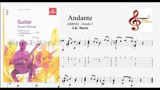 ANDANTE  JK Mertz  ABRSM Guitar Grade  3  TABS and NOTATION [upl. by Hepsiba]